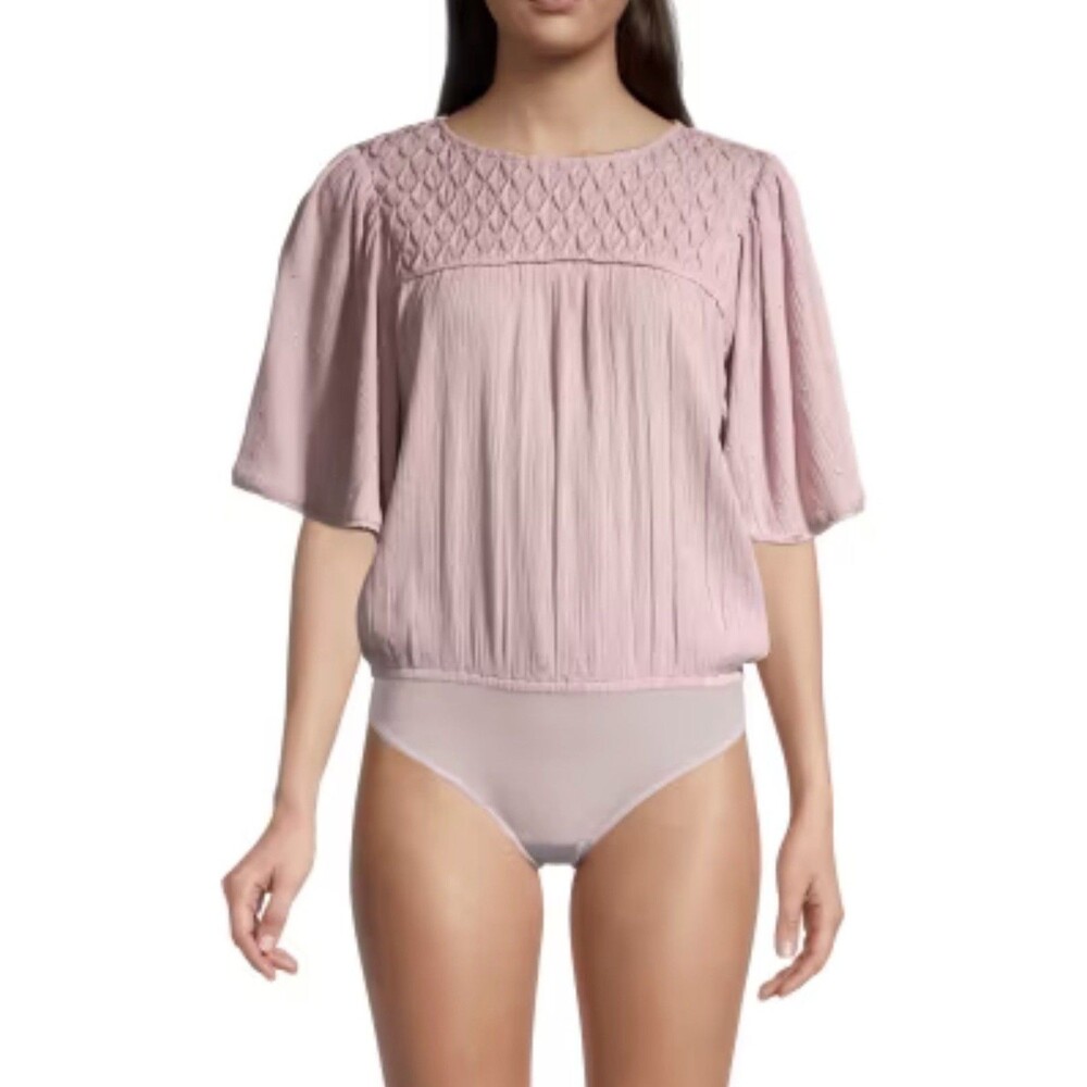 Free People Lavender Lace Yoke Flutter Sleeve Blouse - Picture 3 of 10
